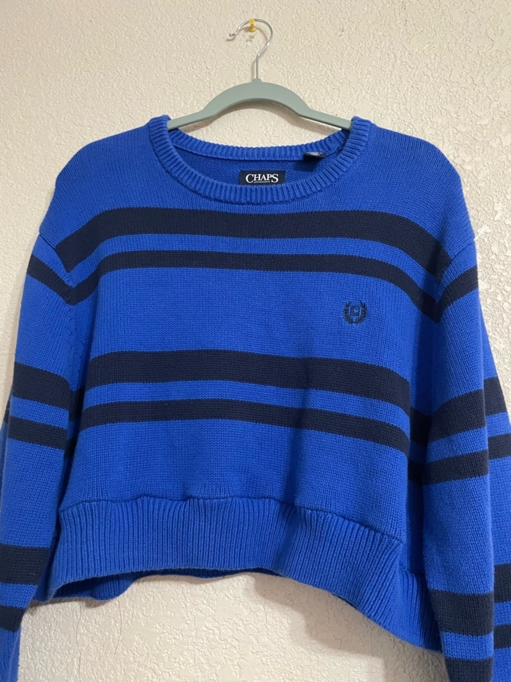 Chaps Blue and Navy Striped Crewneck Sweater